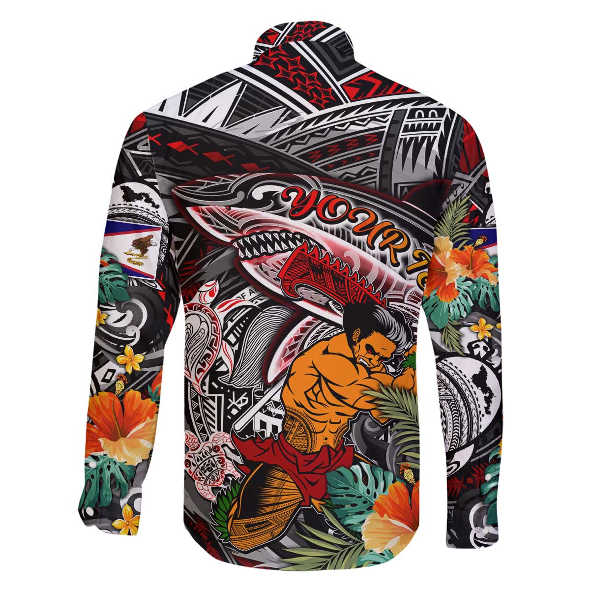Personalized American Samoa Warrior Family Matching Off Shoulder Short Dress and Hawaiian Shirt Shark Turtle Polynesian Tattoo