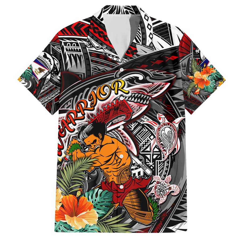 Personalized American Samoa Warrior Hawaiian Shirt Shark Turtle Polynesian Tattoo DT02 Black - Polynesian Pride