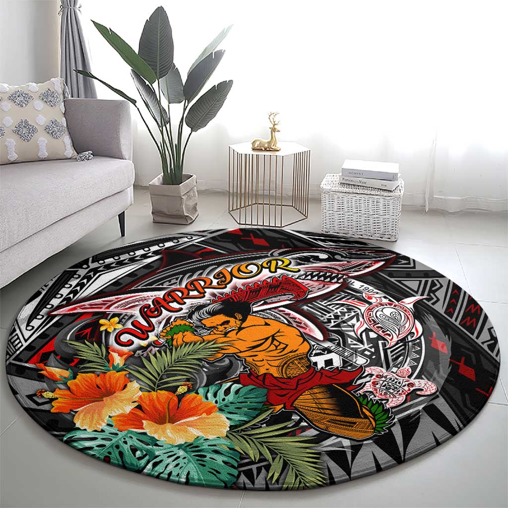 American Samoa Warrior Round Carpet Shark Turtle Polynesian Tattoo