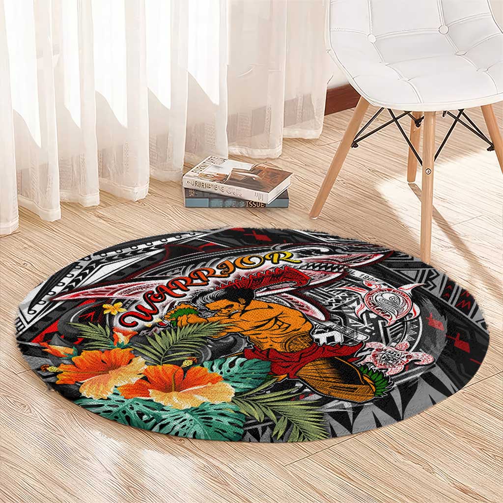 American Samoa Warrior Round Carpet Shark Turtle Polynesian Tattoo