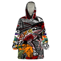 Personalized American Samoa Warrior Wearable Blanket Hoodie Shark Turtle Polynesian Tattoo DT02 One Size Black - Polynesian Pride
