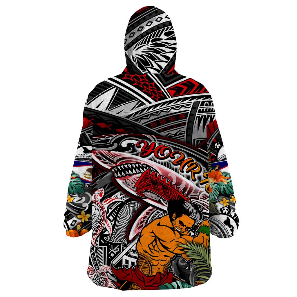 Personalized American Samoa Warrior Wearable Blanket Hoodie Shark Turtle Polynesian Tattoo DT02 - Polynesian Pride