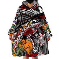 Personalized American Samoa Warrior Wearable Blanket Hoodie Shark Turtle Polynesian Tattoo DT02 - Polynesian Pride