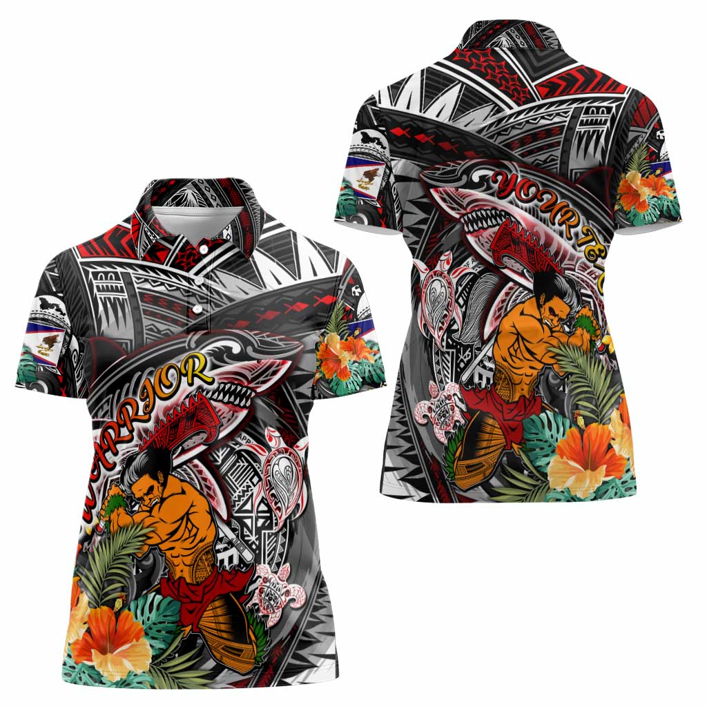 Personalized American Samoa Warrior Women Polo Shirt Shark Turtle Polynesian Tattoo