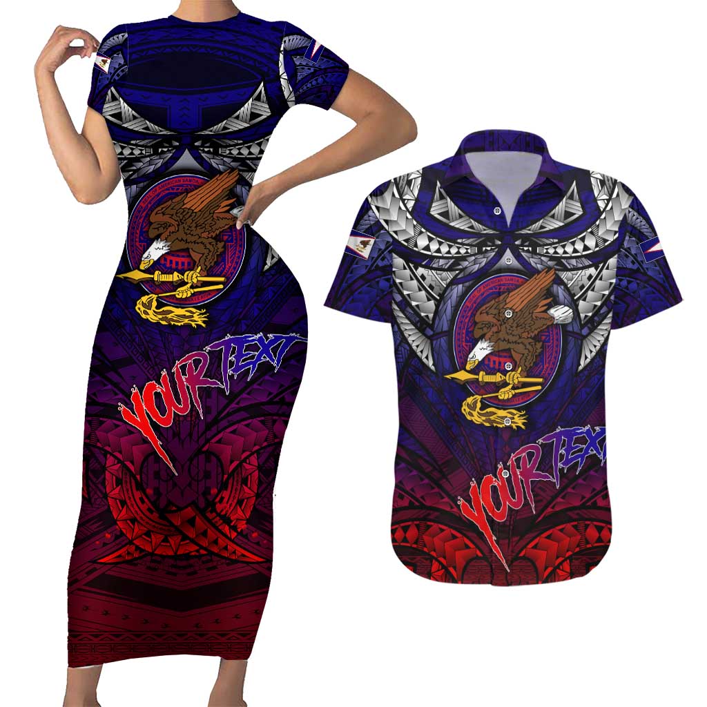 Personalized American Samoa Flag Couples Matching Short Sleeve Bodycon Dress and Hawaiian Shirt Eagles Polynesian Art