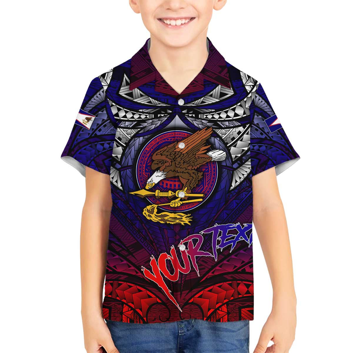 Personalized American Samoa Flag Family Matching Off Shoulder Short Dress and Hawaiian Shirt Eagles Polynesian Art