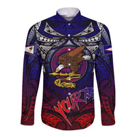 Personalized American Samoa Flag Long Sleeve Button Shirt Eagles Polynesian Art DT02 Unisex Blue - Polynesian Pride