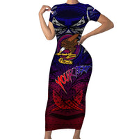 Personalized American Samoa Flag Short Sleeve Bodycon Dress Eagles Polynesian Art
