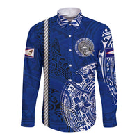 Sharks And American Samoa Long Sleeve Button Shirt Simple Polynesian Blue DT02 Unisex Blue - Polynesian Pride