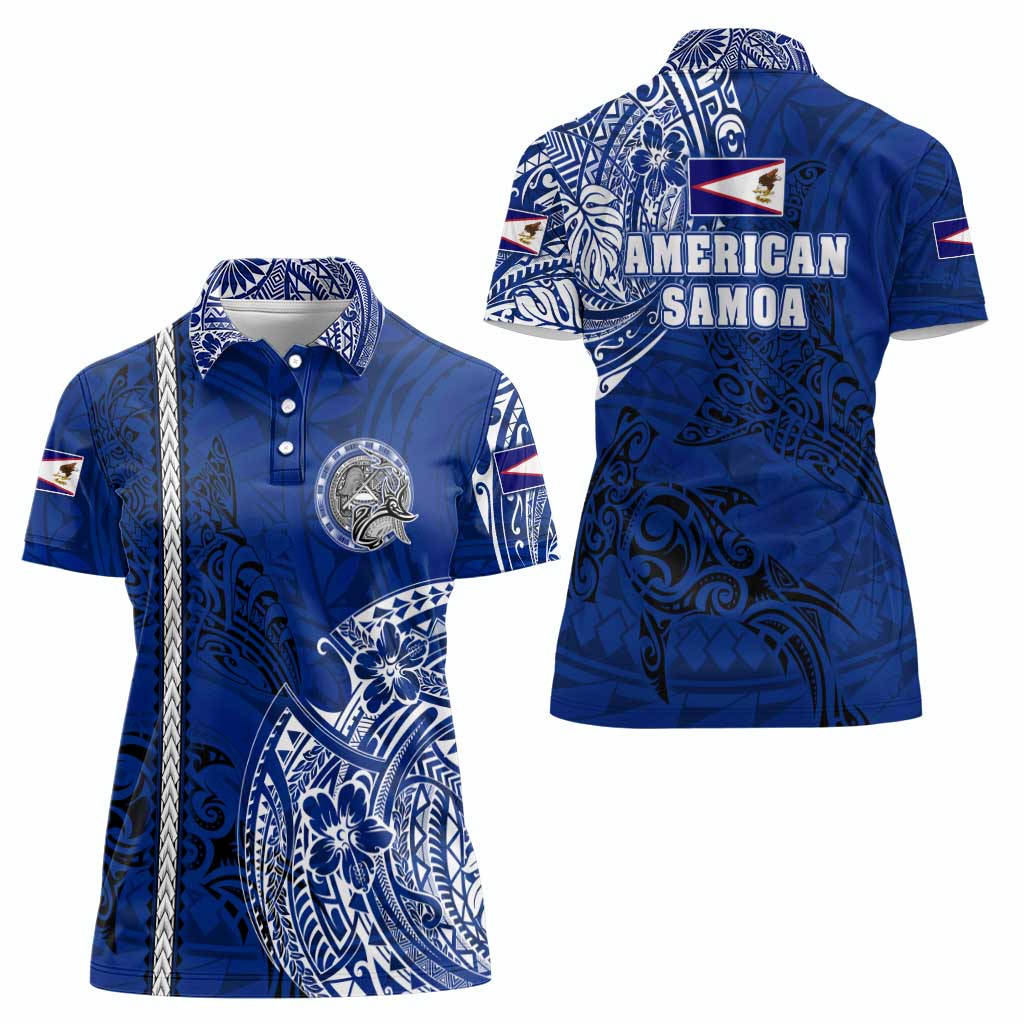 Sharks And American Samoa Women Polo Shirt Simple Polynesian Blue