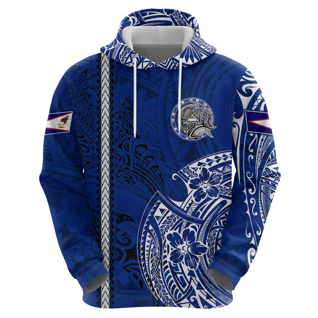 Sharks And American Samoa Zip Hoodie Simple Polynesian Blue