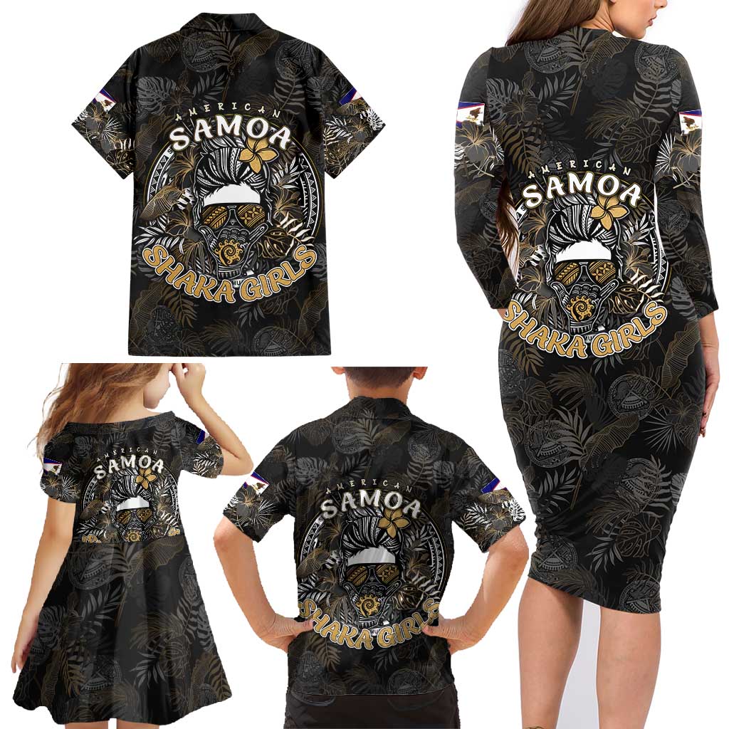 Personalized Shaka Girls America Samoa Family Matching Long Sleeve Bodycon Dress and Hawaiian Shirt Tropical Flowers Vintage