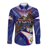 American Samoa Long Sleeve Button Shirt Brave Eagle Flag Color DT02 Unisex Blue - Polynesian Pride