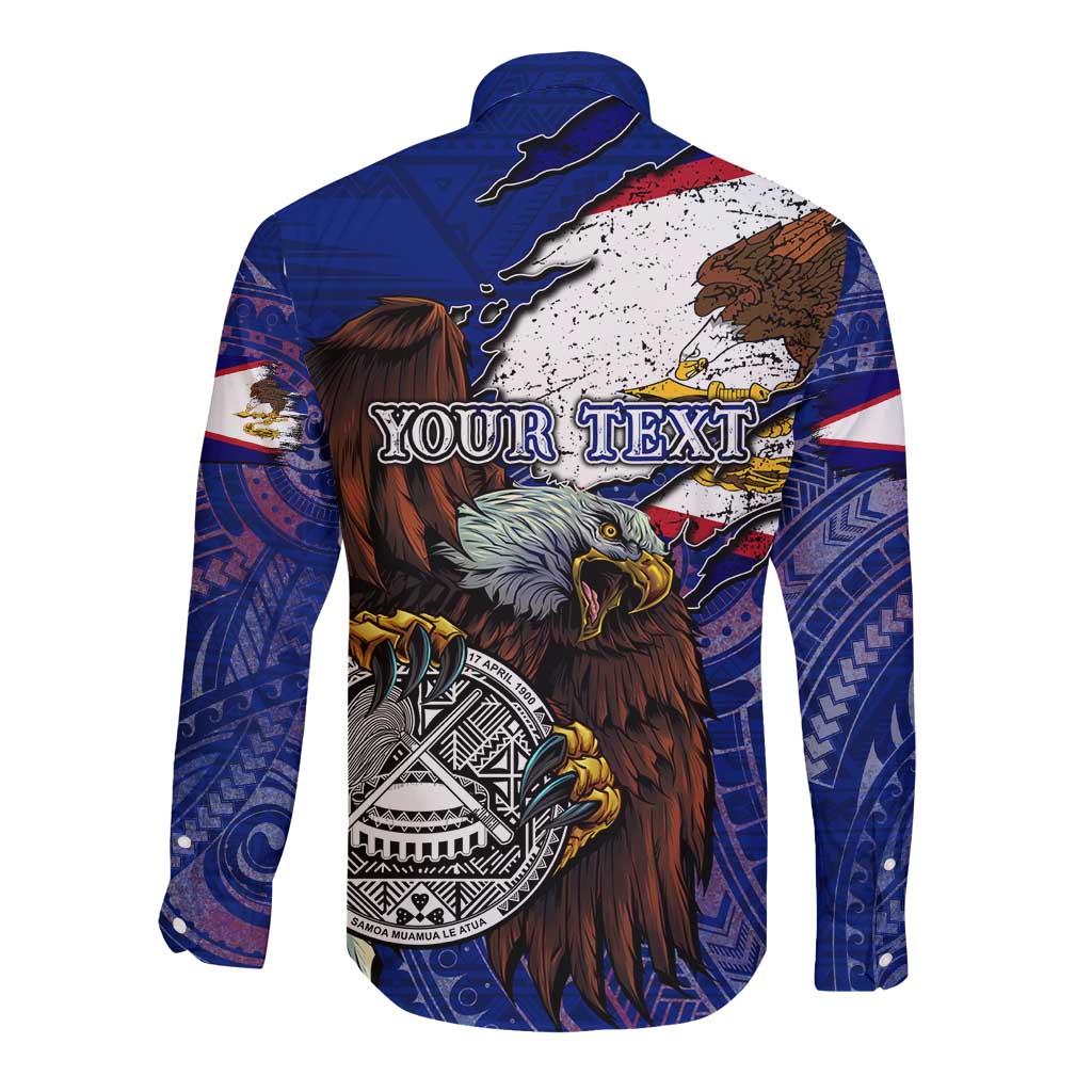 American Samoa Long Sleeve Button Shirt Brave Eagle Flag Color DT02 - Polynesian Pride