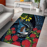 New Zealand Tui Bird Area Rug Maori Koru Mix Pohutukawa