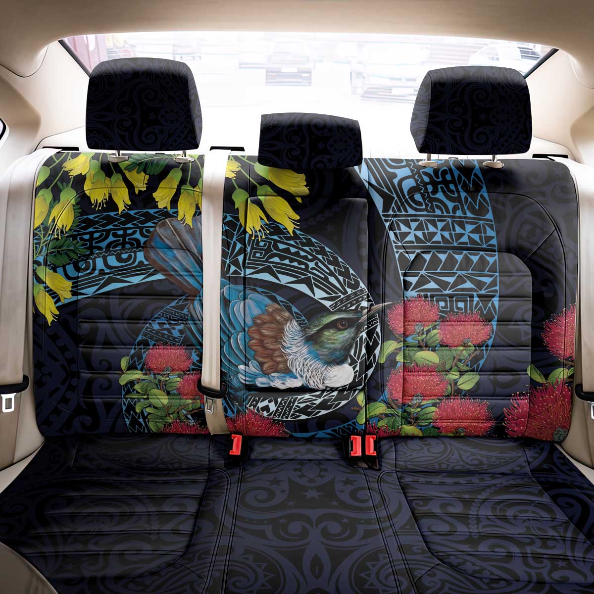 New Zealand Tui Bird Back Car Seat Cover Maori Koru Mix Pohutukawa