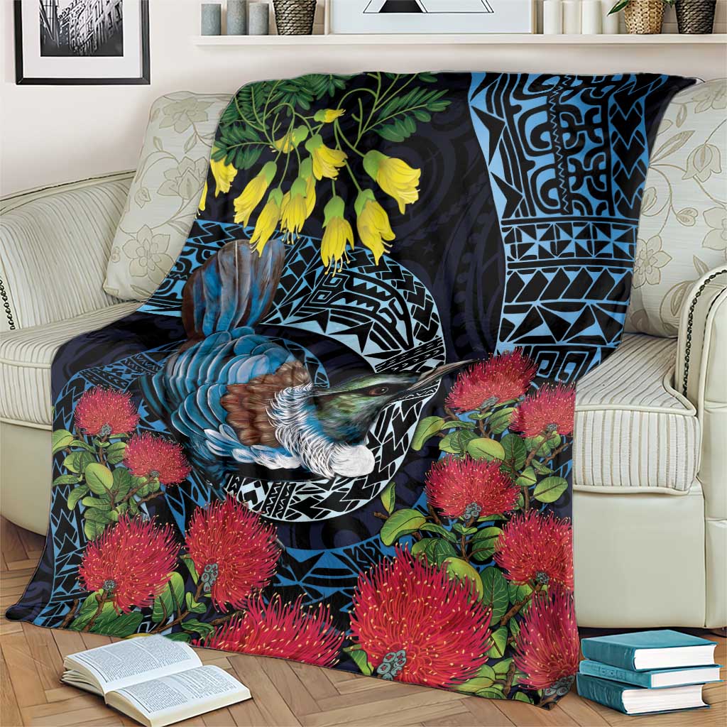 New Zealand Tui Bird Blanket Maori Koru Mix Pohutukawa