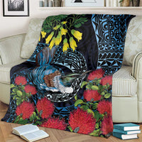 New Zealand Tui Bird Blanket Maori Koru Mix Pohutukawa