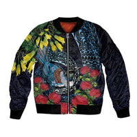 New Zealand Tui Bird Bomber Jacket Maori Koru Mix Pohutukawa
