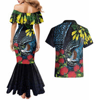 New Zealand Tui Bird Couples Matching Mermaid Dress and Hawaiian Shirt Maori Koru Mix Pohutukawa