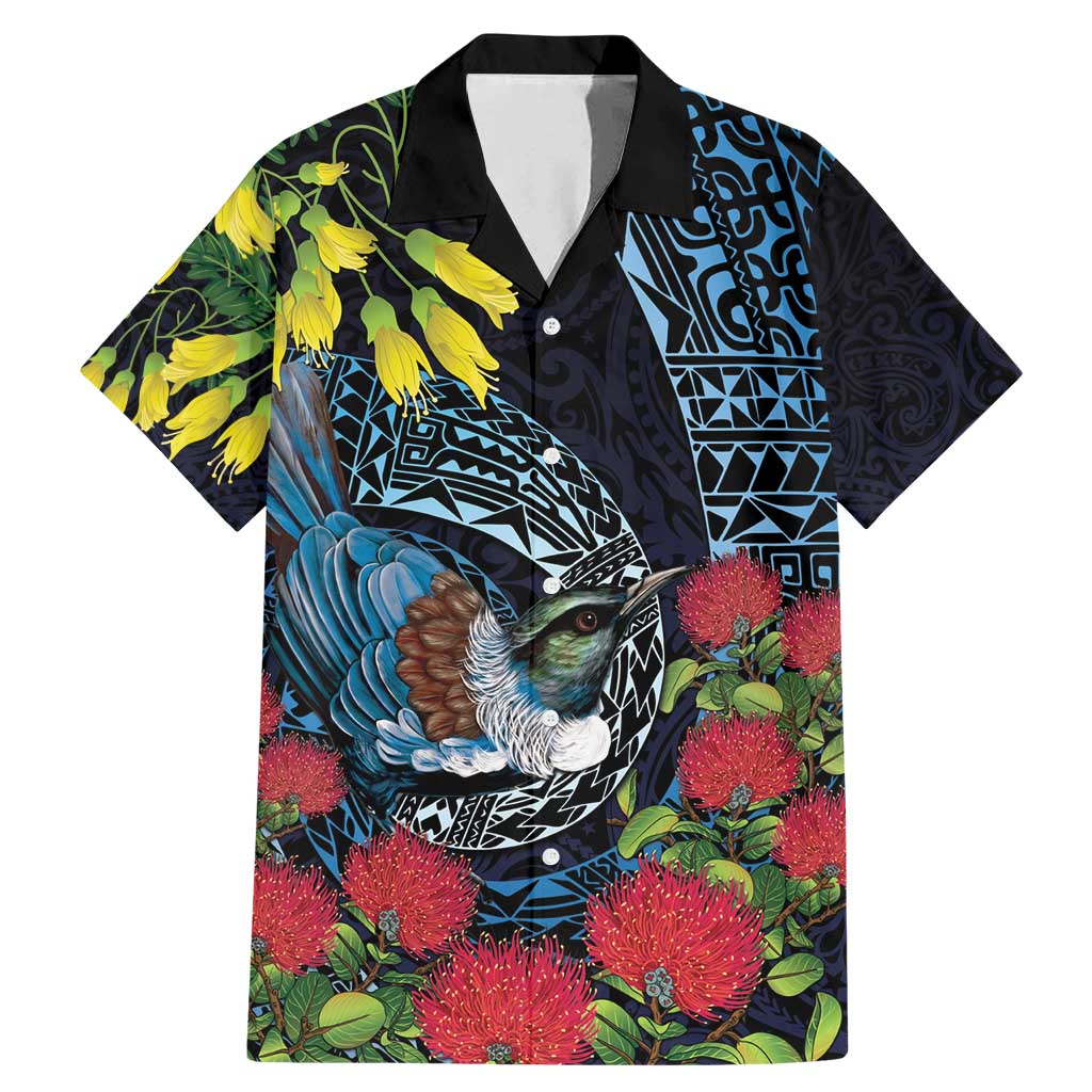 New Zealand Tui Bird Family Matching Mermaid Dress and Hawaiian Shirt Maori Koru Mix Pohutukawa