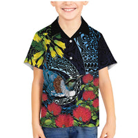 New Zealand Tui Bird Family Matching Mermaid Dress and Hawaiian Shirt Maori Koru Mix Pohutukawa
