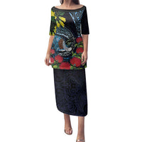 New Zealand Tui Bird Family Matching Puletasi and Hawaiian Shirt Maori Koru Mix Pohutukawa