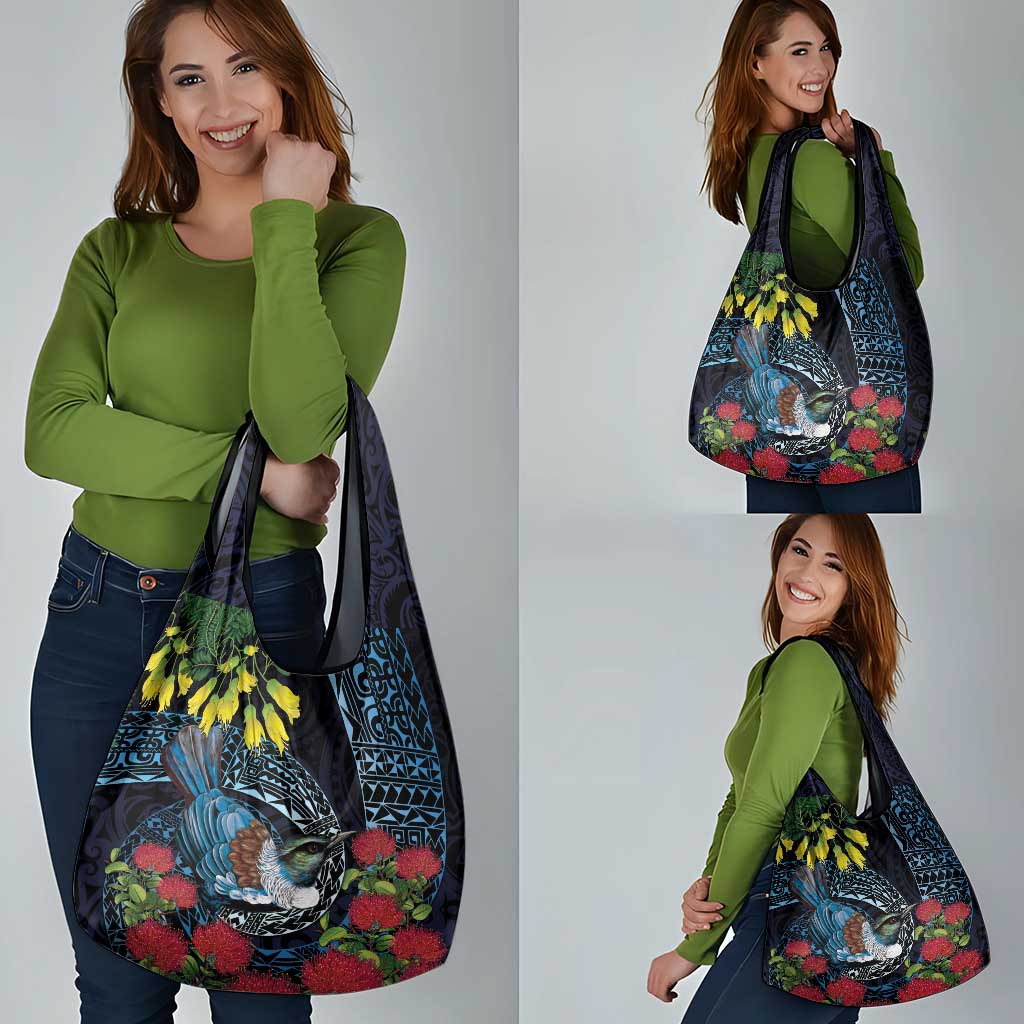 New Zealand Tui Bird Grocery Bag Maori Koru Mix Pohutukawa