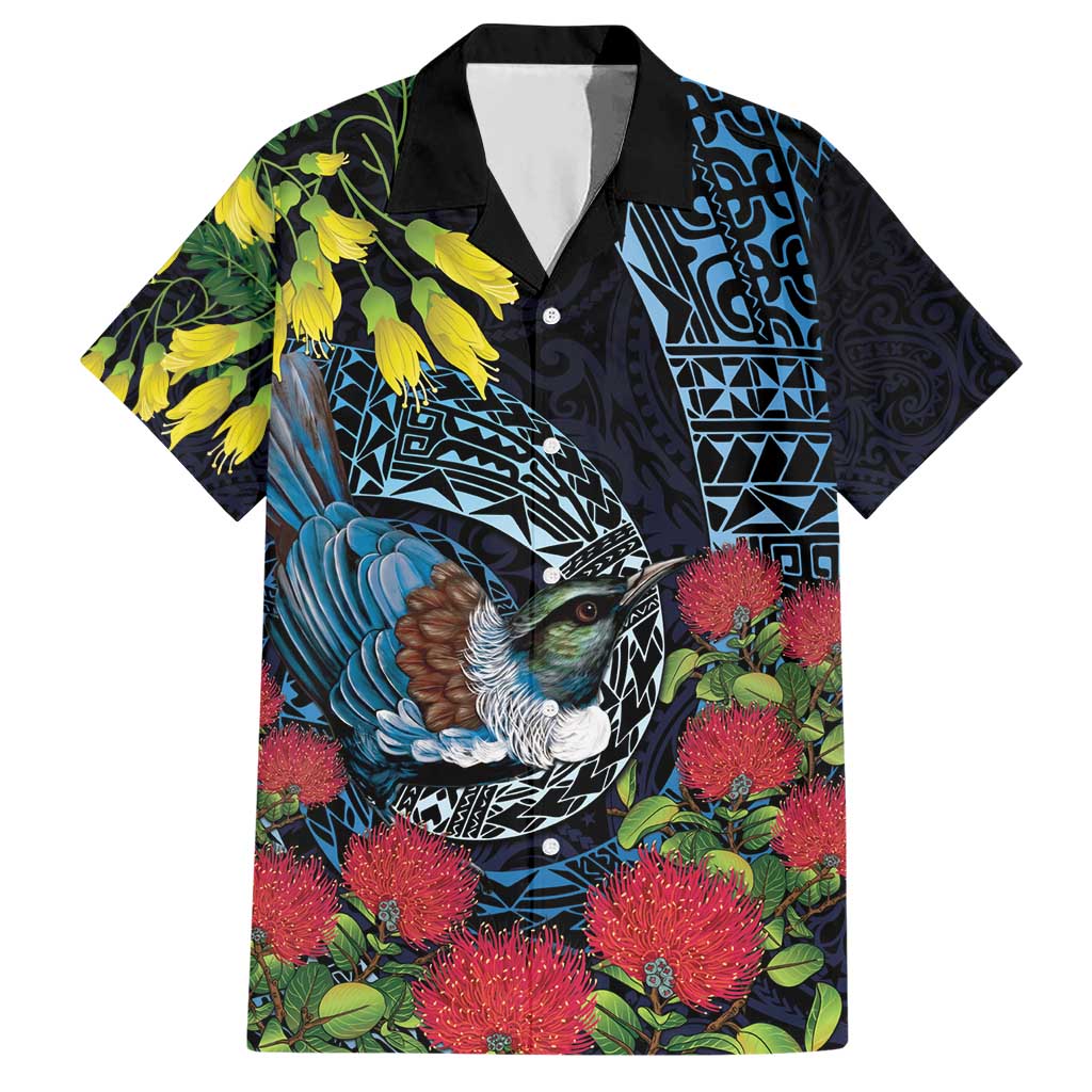 New Zealand Tui Bird Hawaiian Shirt Maori Koru Mix Pohutukawa
