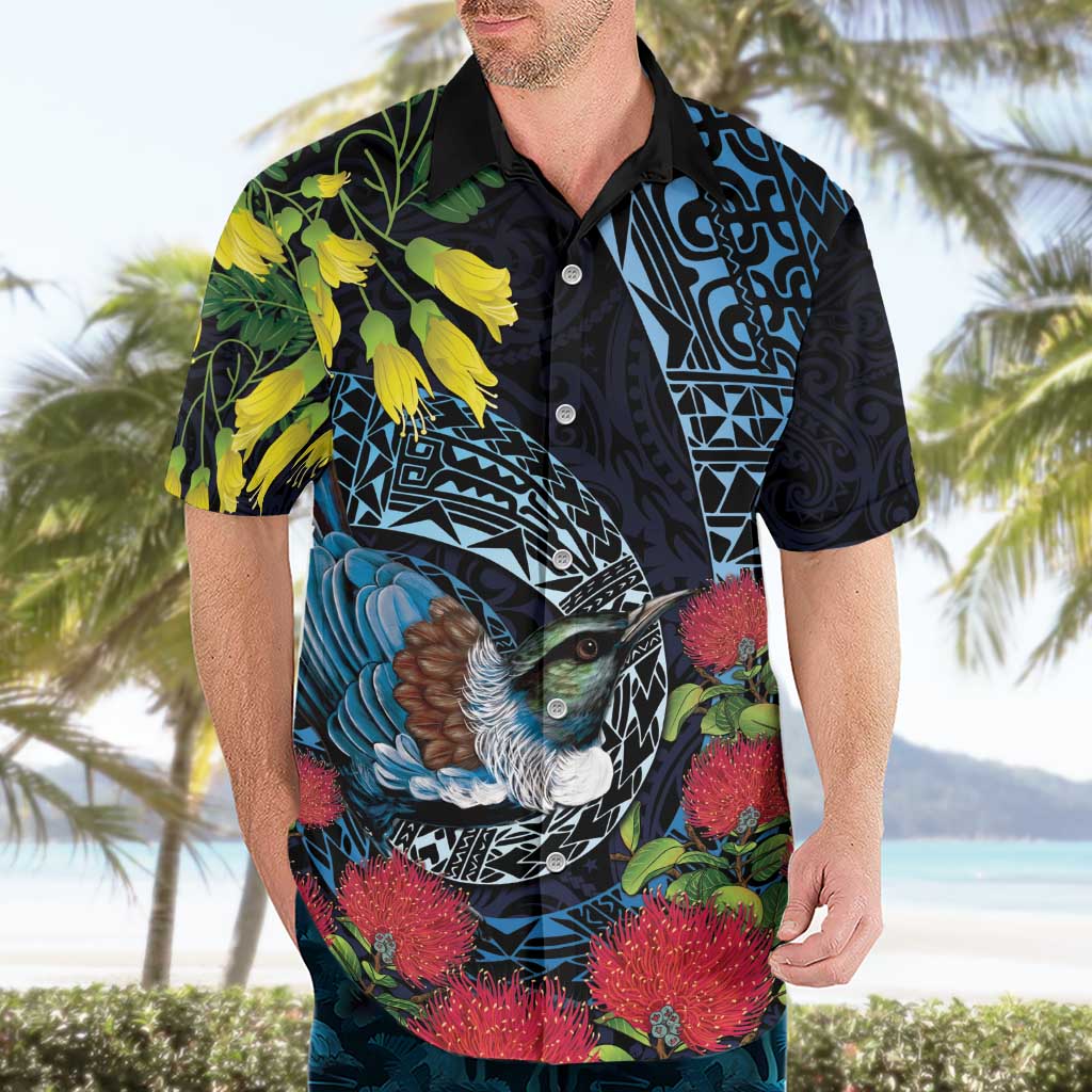 New Zealand Tui Bird Hawaiian Shirt Maori Koru Mix Pohutukawa