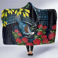 New Zealand Tui Bird Hooded Blanket Maori Koru Mix Pohutukawa