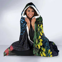 New Zealand Tui Bird Hooded Blanket Maori Koru Mix Pohutukawa