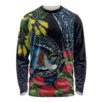 New Zealand Tui Bird Long Sleeve Shirt Maori Koru Mix Pohutukawa