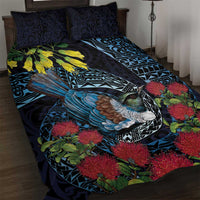 New Zealand Tui Bird Quilt Bed Set Maori Koru Mix Pohutukawa