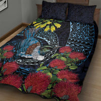 New Zealand Tui Bird Quilt Bed Set Maori Koru Mix Pohutukawa