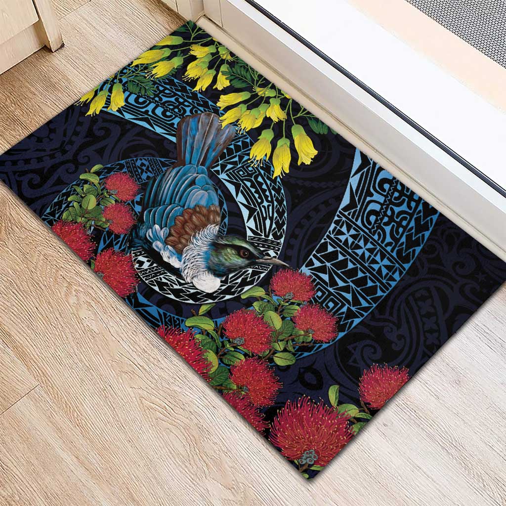 New Zealand Tui Bird Rubber Doormat Maori Koru Mix Pohutukawa