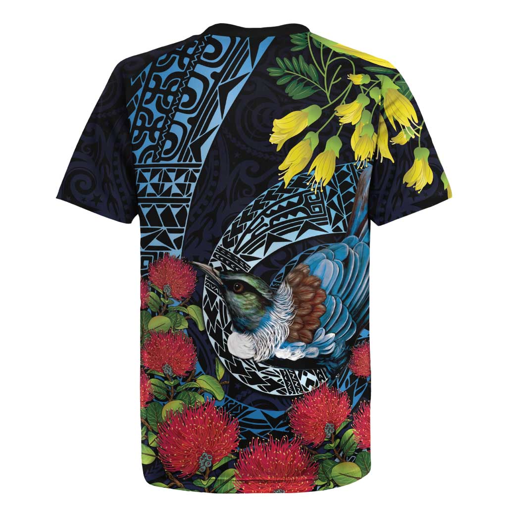 New Zealand Tui Bird Rugby Jersey Maori Koru Mix Pohutukawa DT04 - Polynesian Pride