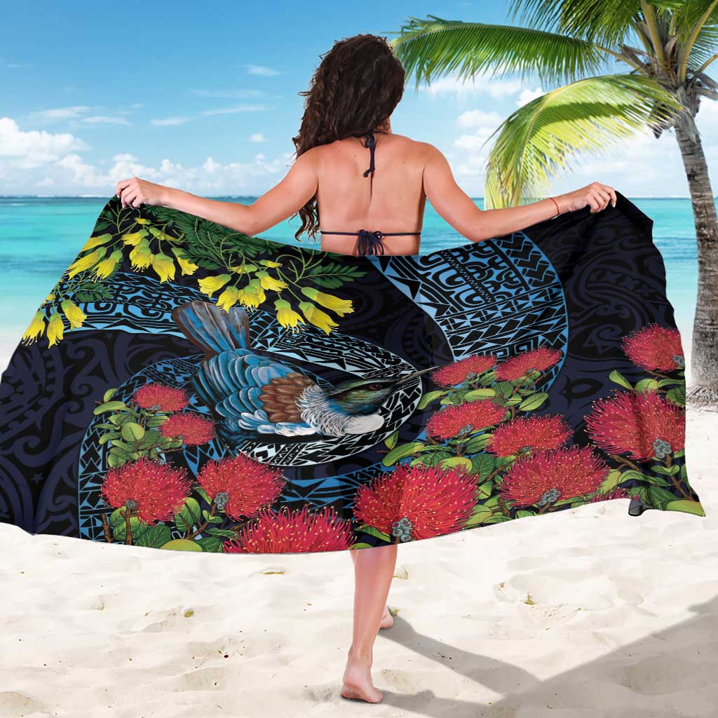 New Zealand Tui Bird Sarong Maori Koru Mix Pohutukawa