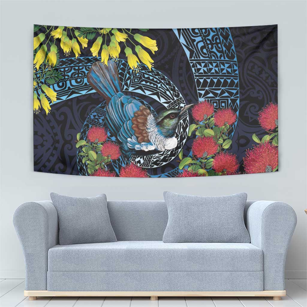 New Zealand Tui Bird Tapestry Maori Koru Mix Pohutukawa