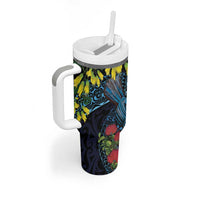 New Zealand Tui Bird Tumbler With Handle Maori Koru Mix Pohutukawa DT04 - Polynesian Pride