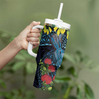 New Zealand Tui Bird Tumbler With Handle Maori Koru Mix Pohutukawa DT04 - Polynesian Pride