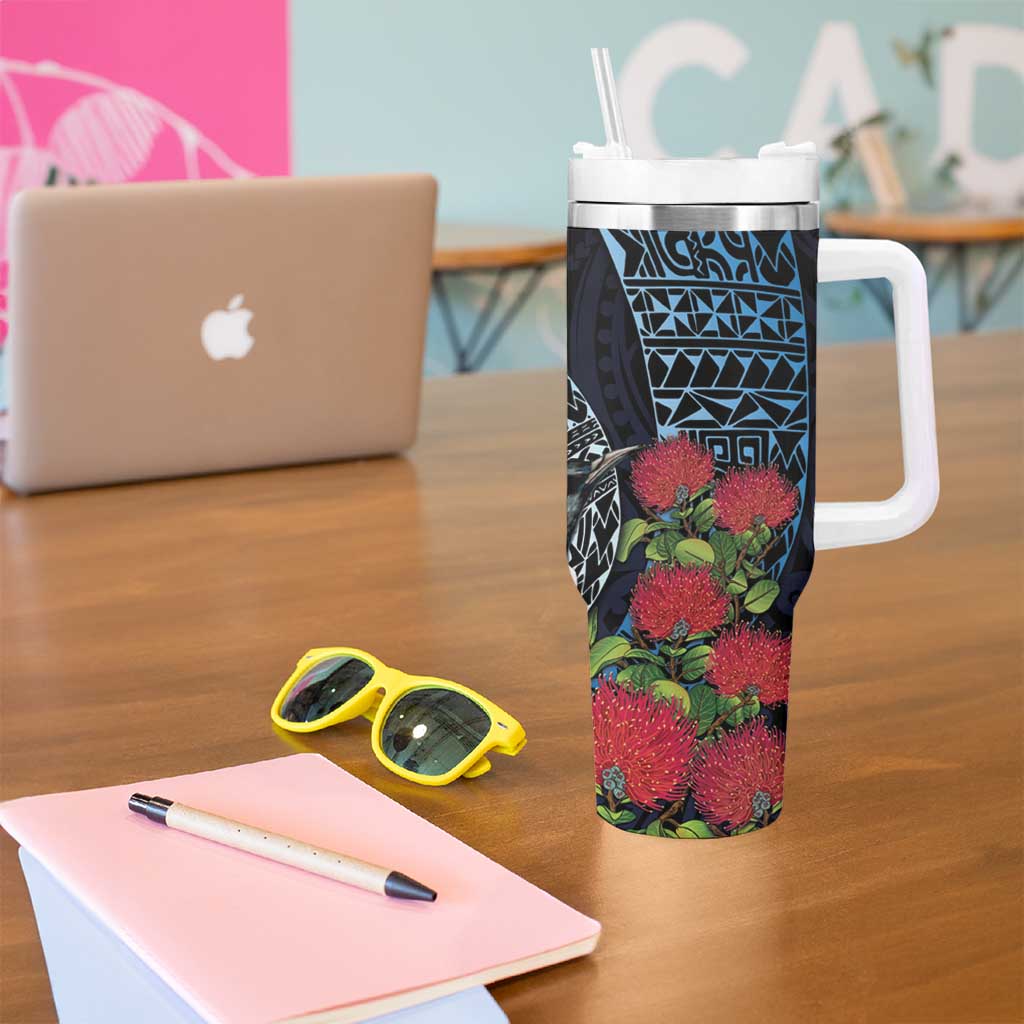 New Zealand Tui Bird Tumbler With Handle Maori Koru Mix Pohutukawa DT04 - Polynesian Pride