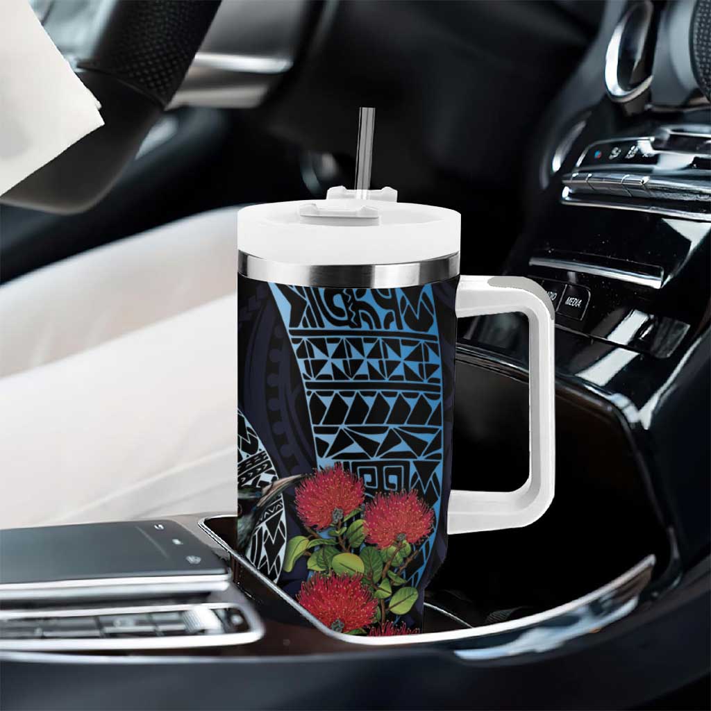 New Zealand Tui Bird Tumbler With Handle Maori Koru Mix Pohutukawa DT04 - Polynesian Pride