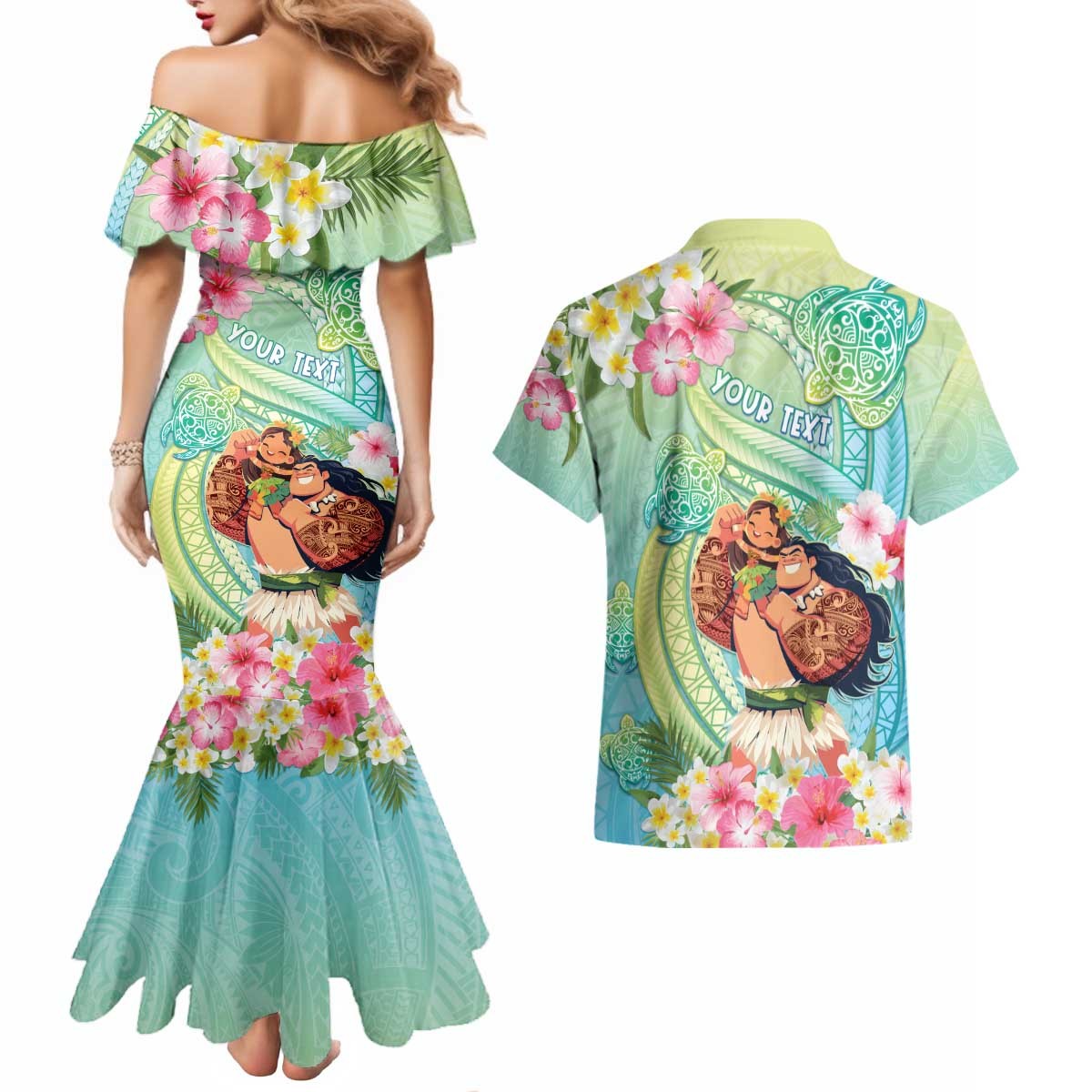 Personalised Hawaii Father's Day Couples Matching Mermaid Dress and Hawaiian Shirt Happy Father And Child DT04 - Polynesian Pride