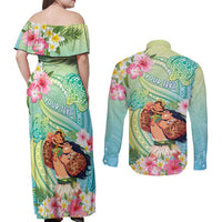 Personalised Hawaii Father's Day Couples Matching Off Shoulder Maxi Dress and Long Sleeve Button Shirt Happy Father And Child DT04 - Polynesian Pride