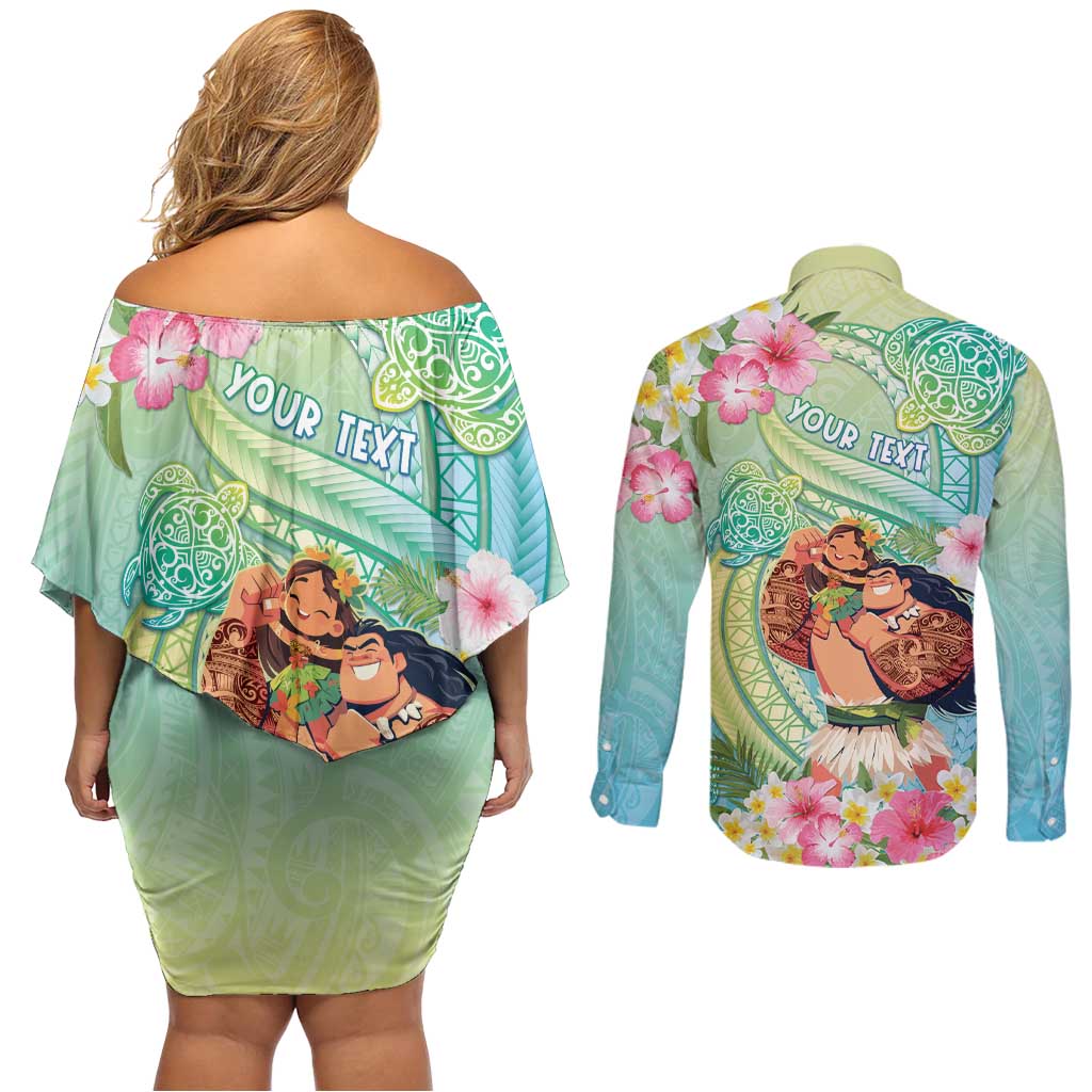 Personalised Hawaii Father's Day Couples Matching Off Shoulder Short Dress and Long Sleeve Button Shirt Happy Father And Child DT04 - Polynesian Pride