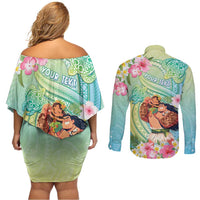 Personalised Hawaii Father's Day Couples Matching Off Shoulder Short Dress and Long Sleeve Button Shirt Happy Father And Child DT04 - Polynesian Pride