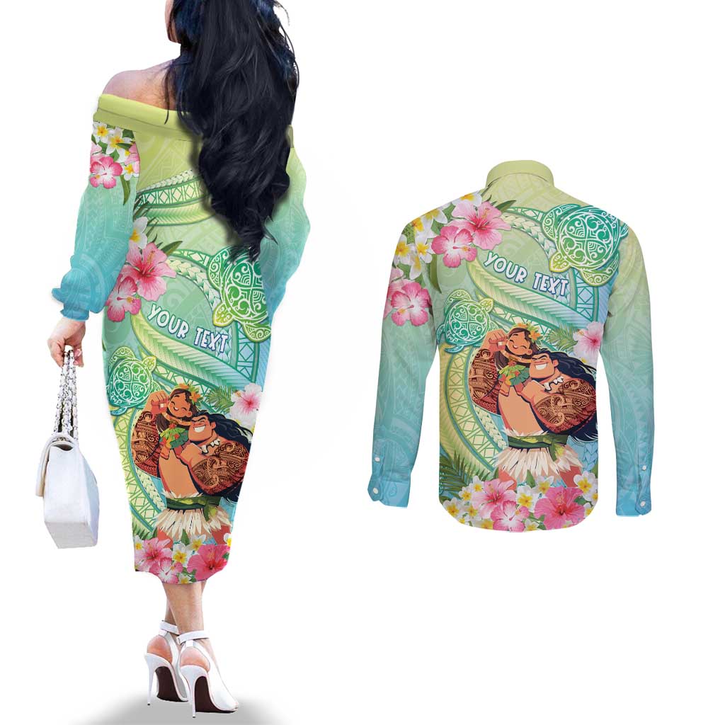 Personalised Hawaii Father's Day Couples Matching Off The Shoulder Long Sleeve Dress and Long Sleeve Button Shirt Happy Father And Child DT04 - Polynesian Pride