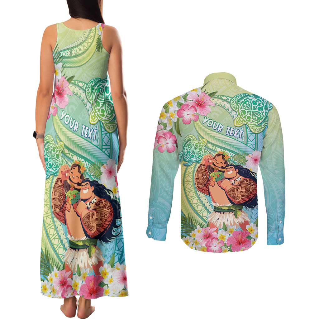 Personalised Hawaii Father's Day Couples Matching Tank Maxi Dress and Long Sleeve Button Shirt Happy Father And Child DT04 - Polynesian Pride