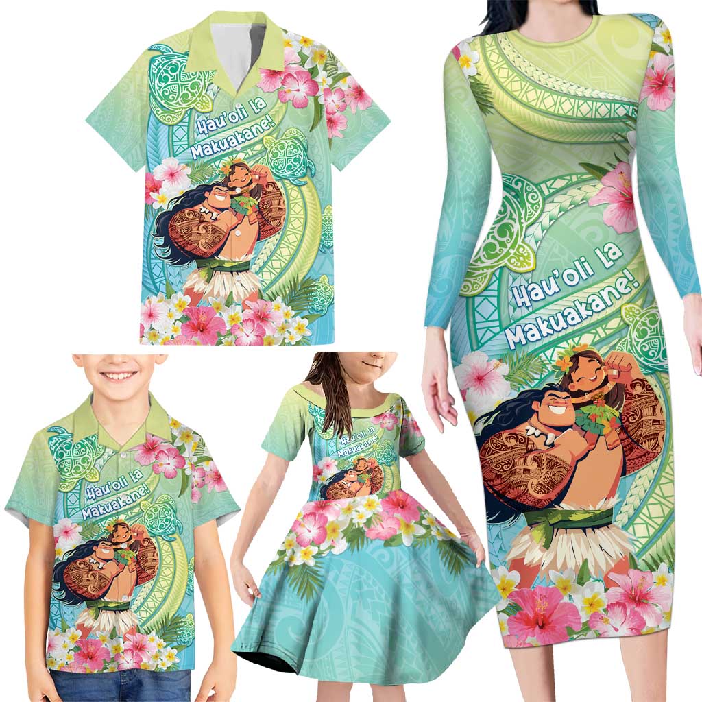Personalised Hawaii Father's Day Family Matching Long Sleeve Bodycon Dress and Hawaiian Shirt Happy Father And Child DT04 - Polynesian Pride